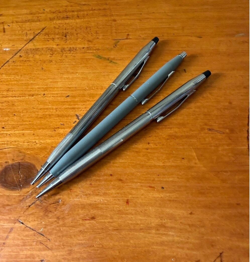Cross Mechanical Pencil Lot of 3 Silver Chrome Matte Gray Vintage Writing